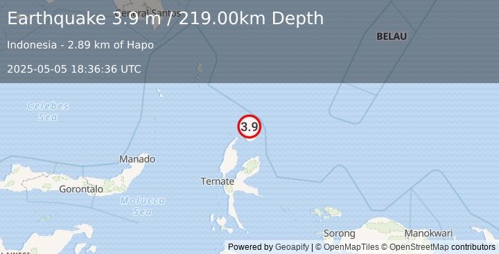 Earthquake HALMAHERA, INDONESIA (3.9 m) (2025-05-05 18:36:36 UTC)