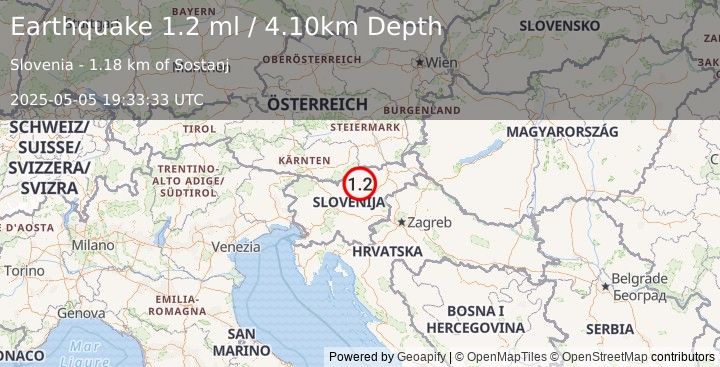 Earthquake SLOVENIA (1.2 ml) (2025-05-05 19:33:33 UTC)