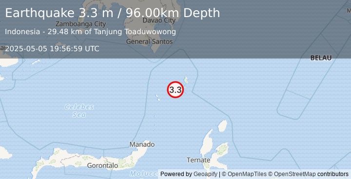 Earthquake KEPULAUAN TALAUD, INDONESIA (3.3 m) (2025-05-05 19:56:59 UTC)
