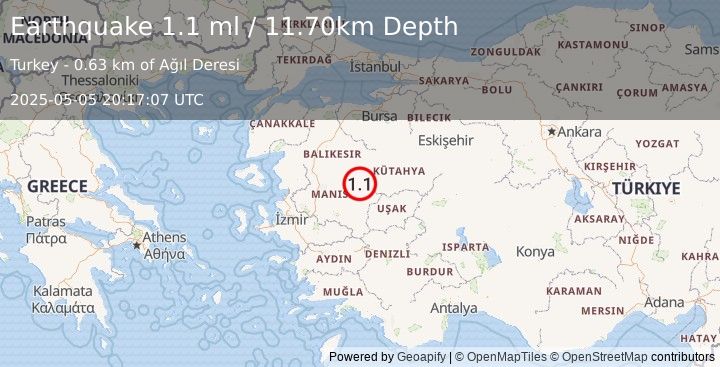 Earthquake WESTERN TURKEY (1.1 ml) (2025-05-05 20:17:07 UTC)