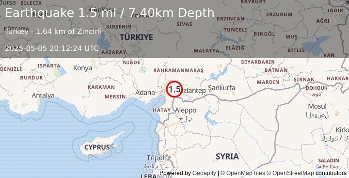 Earthquake CENTRAL TURKEY (1.5 ml) (2025-05-05 20:12:24 UTC)