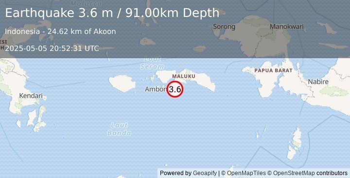 Earthquake SERAM, INDONESIA (3.6 m) (2025-05-05 20:52:31 UTC)