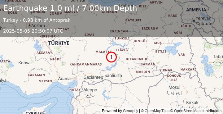 Earthquake EASTERN TURKEY (1.0 ml) (2025-05-05 20:50:07 UTC)