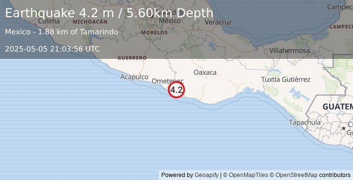 Earthquake OAXACA, MEXICO (4.2 m) (2025-05-05 21:03:56 UTC)