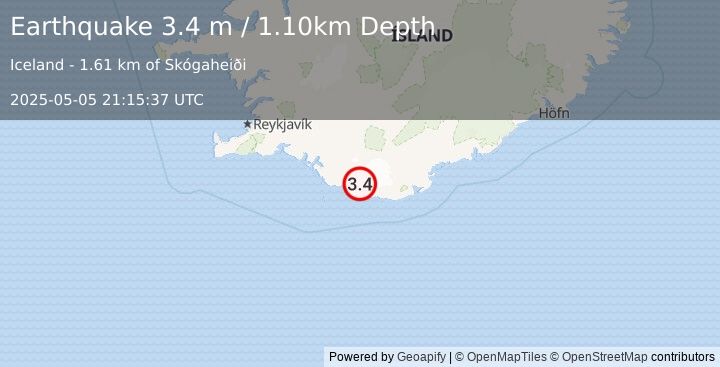 Earthquake ICELAND (3.4 m) (2025-05-05 21:15:37 UTC)
