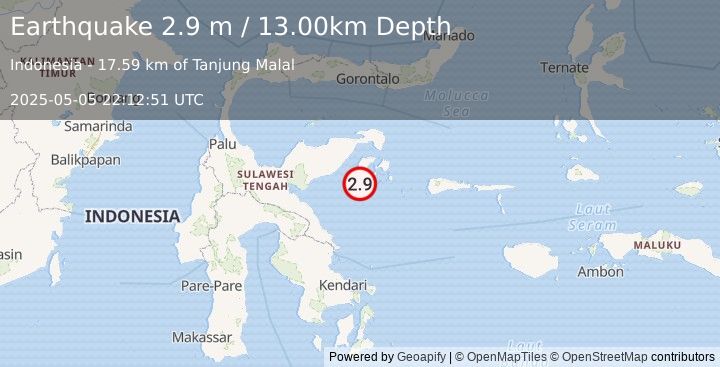 Earthquake SULAWESI, INDONESIA (2.9 m) (2025-05-05 22:12:51 UTC)