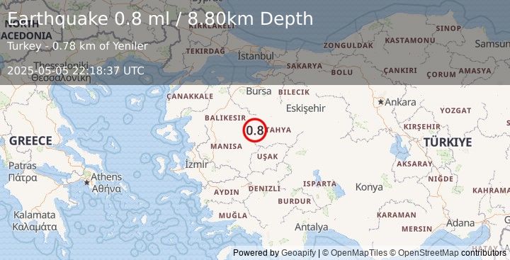 Earthquake WESTERN TURKEY (0.8 ml) (2025-05-05 22:18:37 UTC)