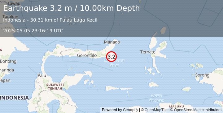 Earthquake MINAHASA, SULAWESI, INDONESIA (3.2 m) (2025-05-05 23:16:19 UTC)