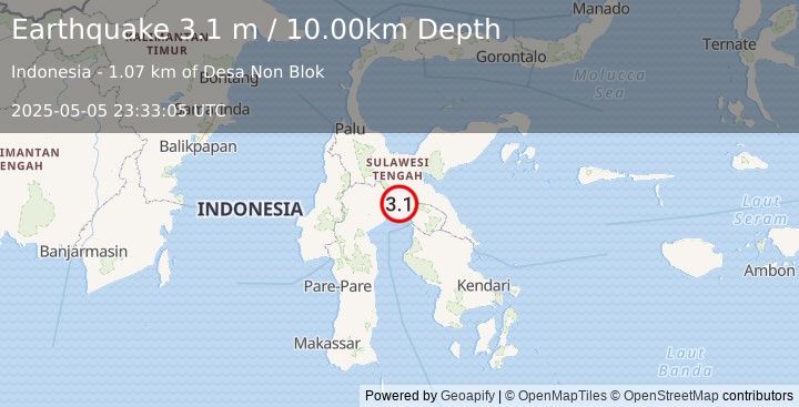 Earthquake SULAWESI, INDONESIA (3.1 m) (2025-05-05 23:33:05 UTC)