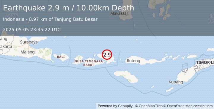 Earthquake SUMBAWA REGION, INDONESIA (2.9 m) (2025-05-05 23:35:22 UTC)