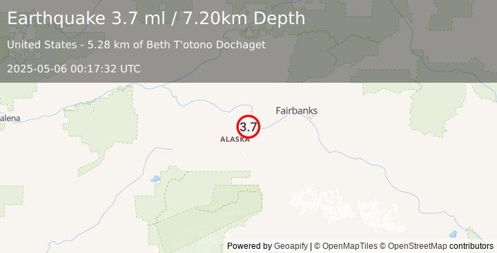 Earthquake CENTRAL ALASKA (3.6 ml) (2025-05-06 00:17:33 UTC)