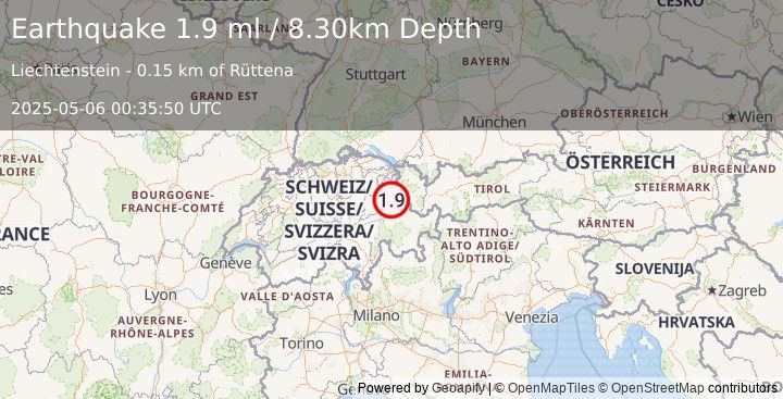 Earthquake LIECHTENSTEIN (1.9 ml) (2025-05-06 00:35:50 UTC)
