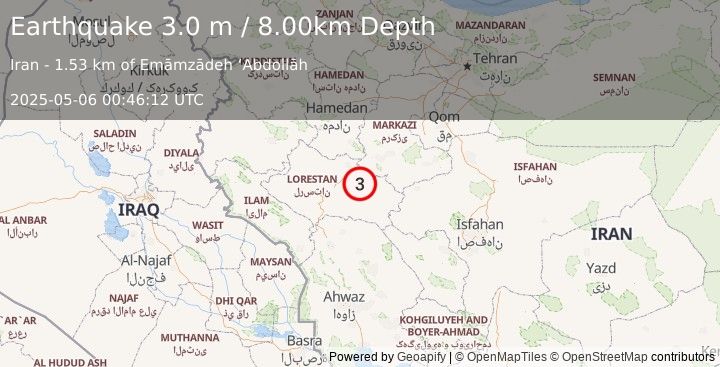 Earthquake WESTERN IRAN (3.0 m) (2025-05-06 00:46:12 UTC)
