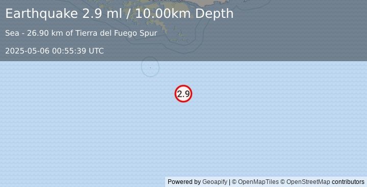 Earthquake DRAKE PASSAGE (2.9 ml) (2025-05-06 00:55:39 UTC)