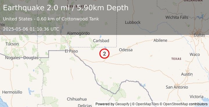 Earthquake WESTERN TEXAS (2.0 ml) (2025-05-06 01:10:36 UTC)