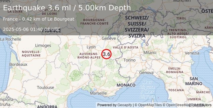 Earthquake FRANCE (3.6 ml) (2025-05-06 01:40:07 UTC)
