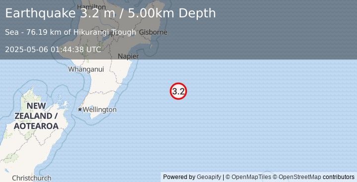 Earthquake OFF E. COAST OF N. ISLAND, N.Z. (3.2 m) (2025-05-06 01:44:38 UTC)