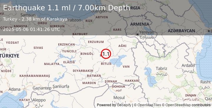 Earthquake EASTERN TURKEY (1.1 ml) (2025-05-06 01:41:26 UTC)