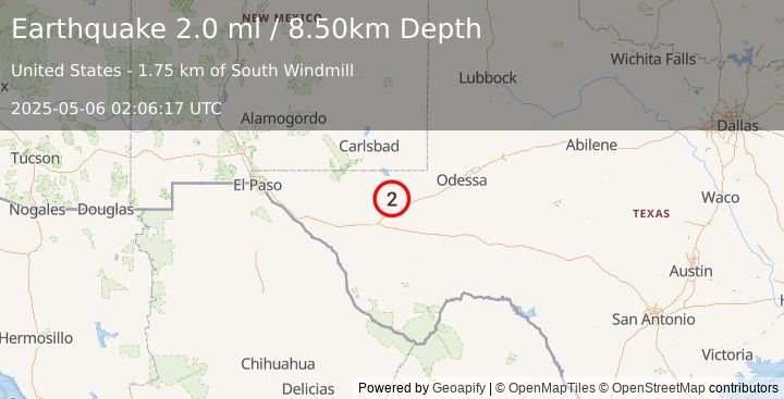 Earthquake WESTERN TEXAS (2.5 ml) (2025-05-06 02:06:08 UTC)