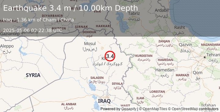 Earthquake IRAQ (3.4 m) (2025-05-06 02:22:38 UTC)