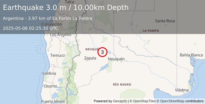 Earthquake NEUQUEN, ARGENTINA (3.0 m) (2025-05-06 02:25:30 UTC)