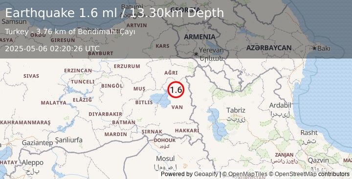 Earthquake EASTERN TURKEY (1.6 ml) (2025-05-06 02:20:26 UTC)