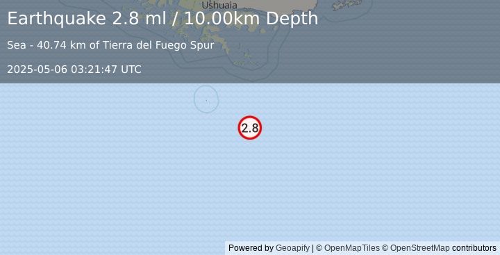 Earthquake DRAKE PASSAGE (2.8 ml) (2025-05-06 03:21:47 UTC)