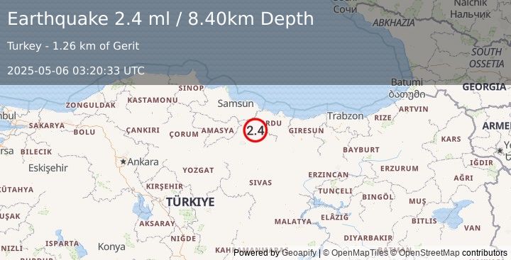 Earthquake CENTRAL TURKEY (2.5 ml) (2025-05-06 03:20:32 UTC)