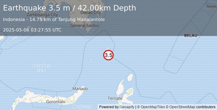 Earthquake KEPULAUAN TALAUD, INDONESIA (3.5 m) (2025-05-06 03:27:55 UTC)
