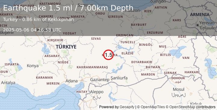 Earthquake EASTERN TURKEY (1.5 ml) (2025-05-06 04:26:58 UTC)