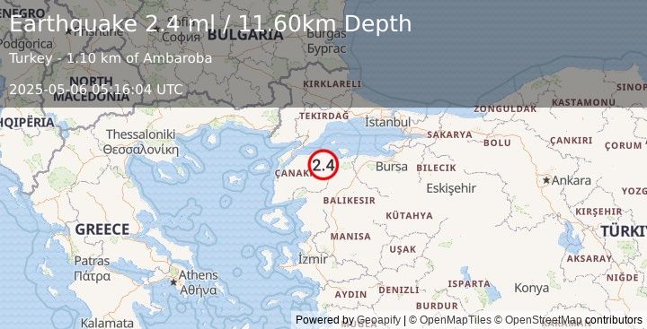 Earthquake WESTERN TURKEY (2.4 ml) (2025-05-06 05:16:04 UTC)