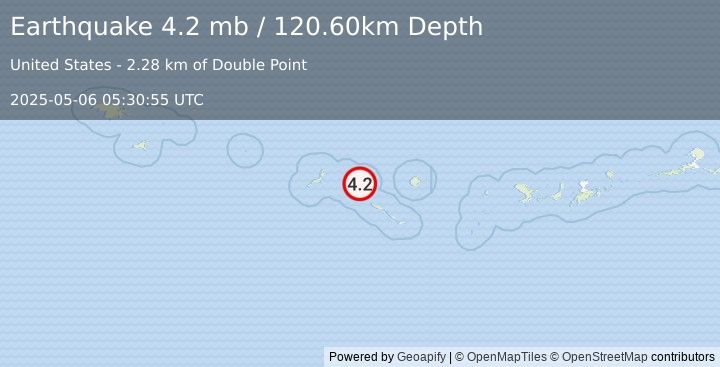 Earthquake RAT ISLANDS, ALEUTIAN ISLANDS (4.2 mb) (2025-05-06 05:30:55 UTC)