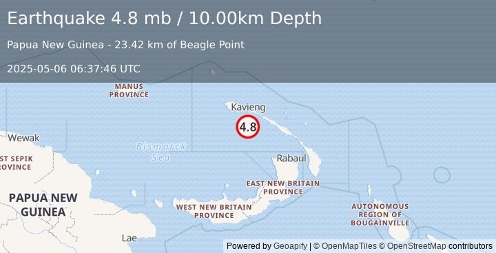 Earthquake NEW IRELAND REGION, P.N.G. (4.8 mb) (2025-05-06 06:37:46 UTC)