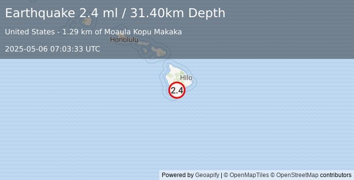 Earthquake ISLAND OF HAWAII, HAWAII (2.6 ml) (2025-05-06 07:03:32 UTC)