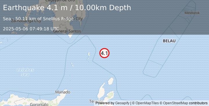 Earthquake NORTH OF HALMAHERA, INDONESIA (4.1 m) (2025-05-06 07:49:18 UTC)