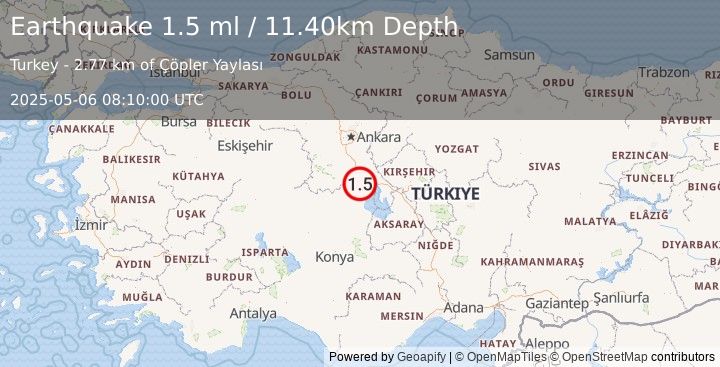 Earthquake CENTRAL TURKEY (1.5 ml) (2025-05-06 08:10:00 UTC)