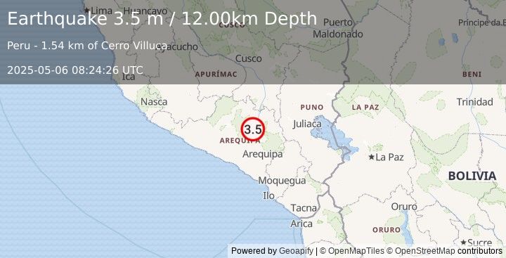 Earthquake SOUTHERN PERU (3.5 m) (2025-05-06 08:24:26 UTC)