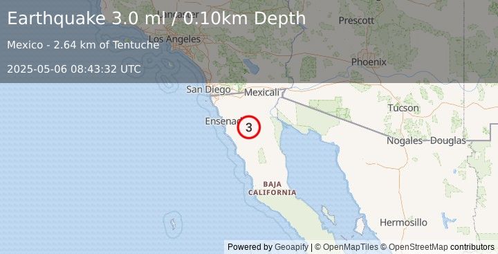 Earthquake BAJA CALIFORNIA, MEXICO (3.0 ml) (2025-05-06 08:43:32 UTC)