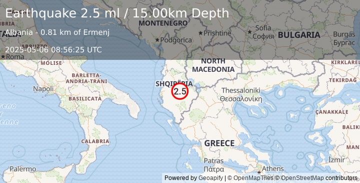 Earthquake ALBANIA (2.5 ml) (2025-05-06 08:56:25 UTC)