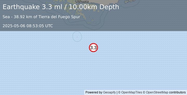 Earthquake DRAKE PASSAGE (3.3 ml) (2025-05-06 08:53:05 UTC)