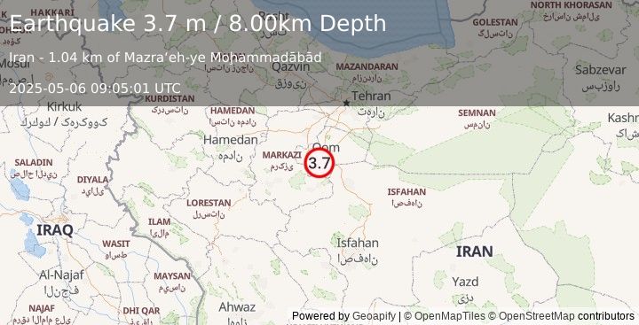 Earthquake CENTRAL IRAN (3.7 m) (2025-05-06 09:05:01 UTC)