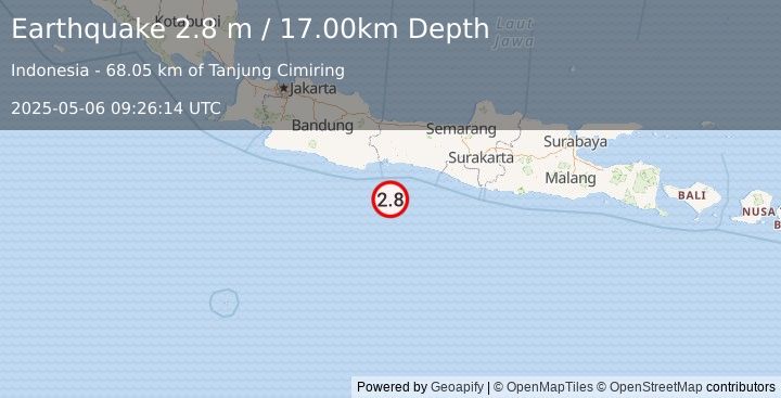 Earthquake JAVA, INDONESIA (2.8 m) (2025-05-06 09:26:14 UTC)