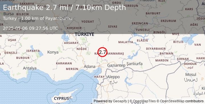 Earthquake CENTRAL TURKEY (2.7 ml) (2025-05-06 09:27:56 UTC)