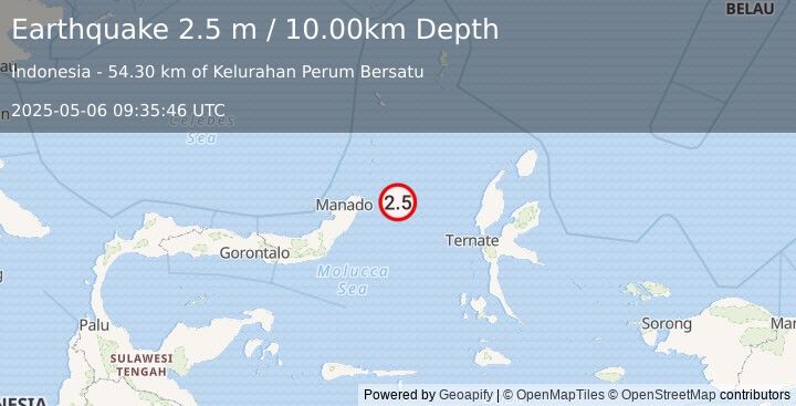 Earthquake MOLUCCA SEA (2.5 m) (2025-05-06 09:35:46 UTC)