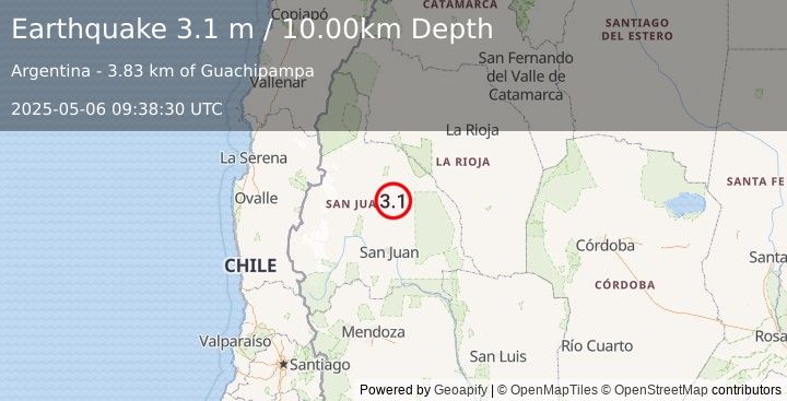 Earthquake SAN JUAN, ARGENTINA (3.1 m) (2025-05-06 09:38:30 UTC)
