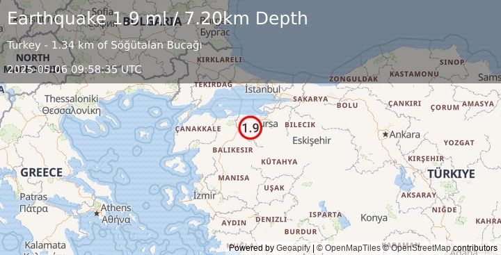 Earthquake WESTERN TURKEY (1.9 ml) (2025-05-06 09:58:35 UTC)
