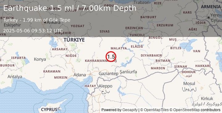 Earthquake CENTRAL TURKEY (1.5 ml) (2025-05-06 09:53:12 UTC)