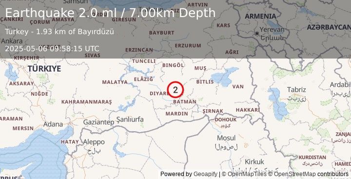 Earthquake EASTERN TURKEY (2.0 ml) (2025-05-06 09:58:15 UTC)
