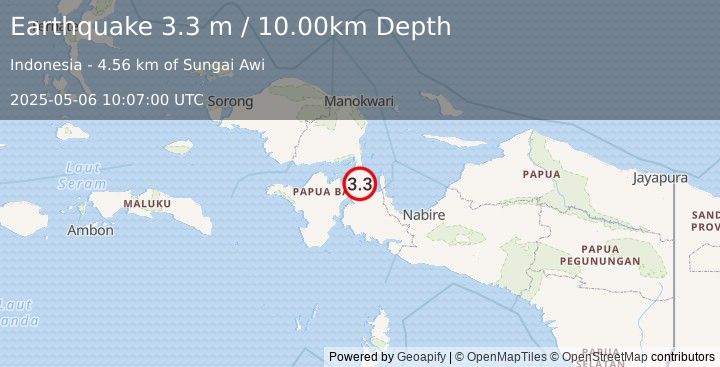Earthquake NEAR N COAST OF PAPUA, INDONESIA (3.3 m) (2025-05-06 10:07:00 UTC)