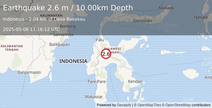 Earthquake SULAWESI, INDONESIA (2.6 m) (2025-05-06 11:16:12 UTC)